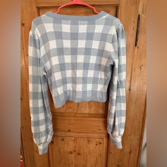 Forever 21 Cropped Cardigan Blue/White Gingham Size Large Academia Mean Girls - Picture 5 of 8
